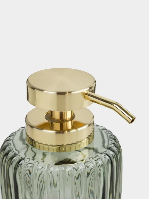 Liquid soap dispenser, 330 ml, glass / plastic, green-gold, Artemis, image-2
