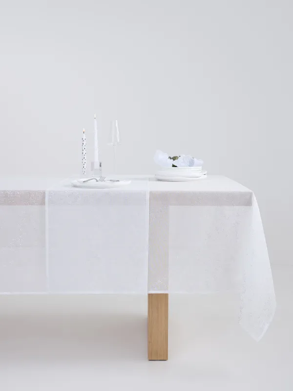Table runner, 40x160 cm, polyester, white, Silver spray, Heaven silver, image-2