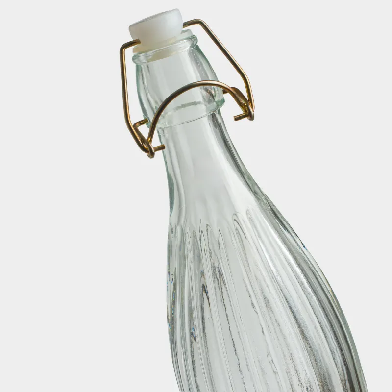 Oil or vinegar bottle, 1 l, with clip, glass R / metal, Ribby gold, image-2