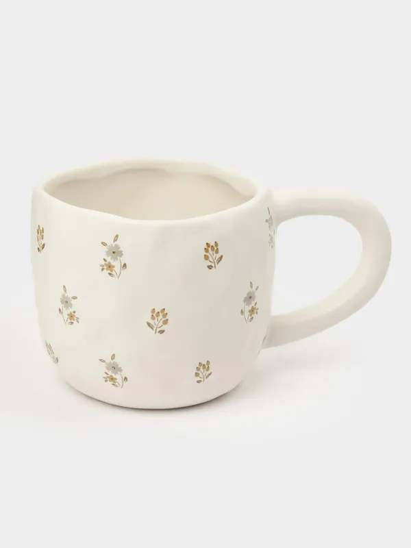 Mug, 440 ml, ceramic, milky, Vintage flowers, La flore, image-0