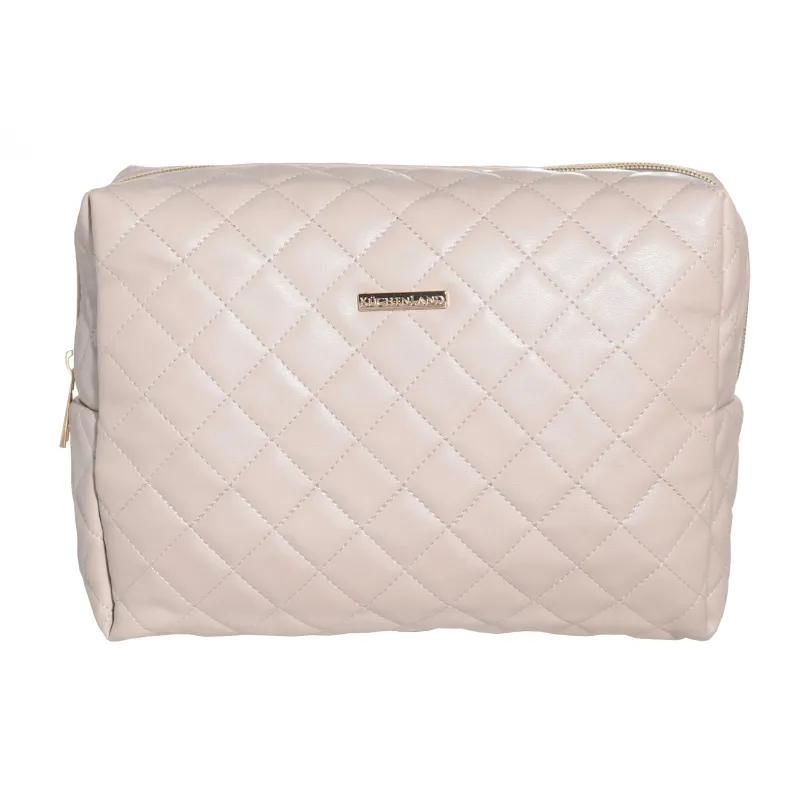 Cosmetic bag, 25х18 cm, quilted, polyurethane, beige, Quilted