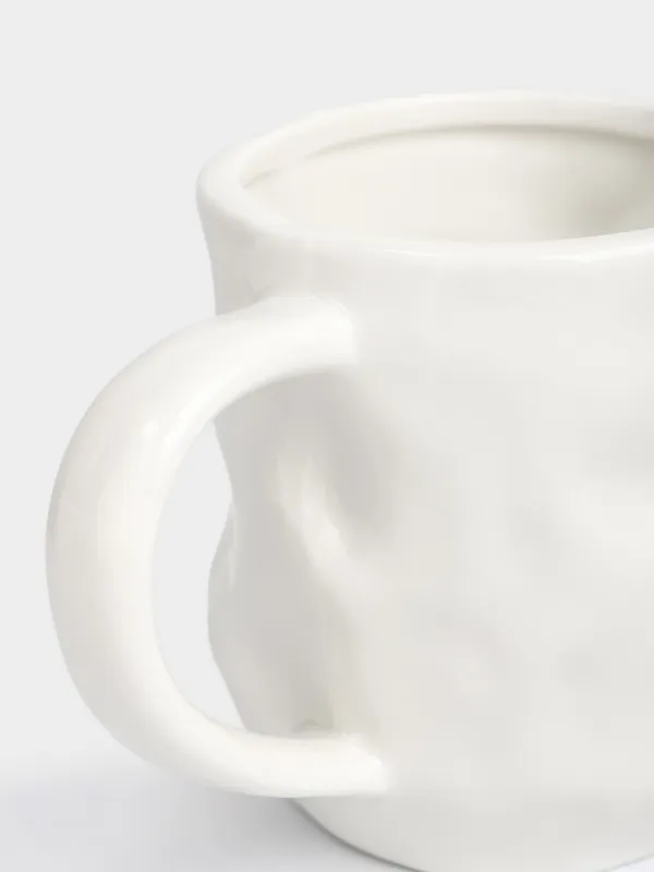 Mug, 370 ml, porcelain P, milky golden, Crumpled effect, Crumple, image-3