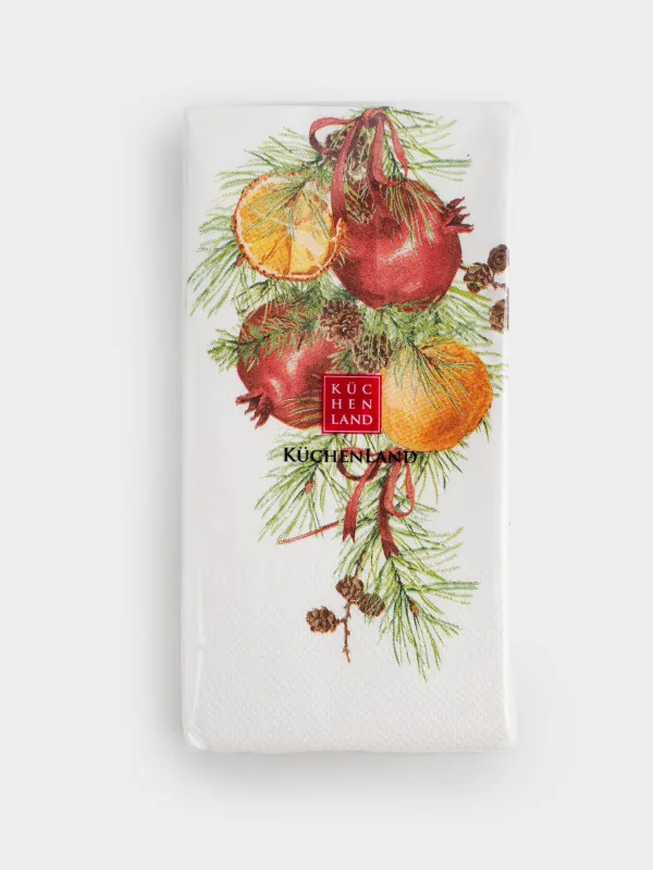 Paper napkins, 33x33 cm, 20 pcs, rectangular, white, Pomegranates and cones, Christmas miracle, image-4