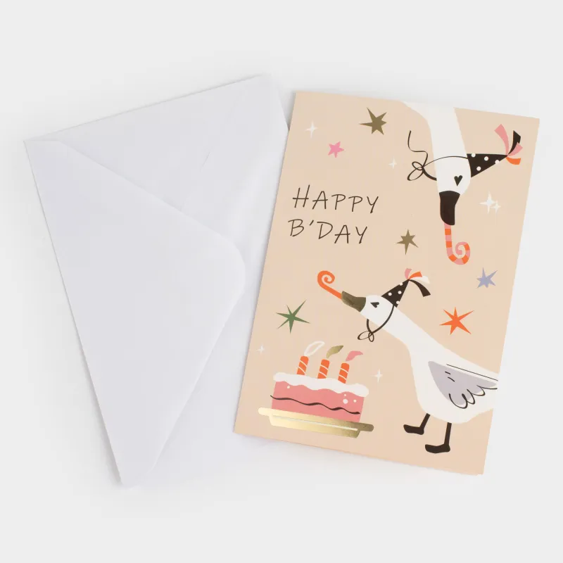 Gift envelope, 12x17 cm, paper, grey, Geese, Birthday, image-5