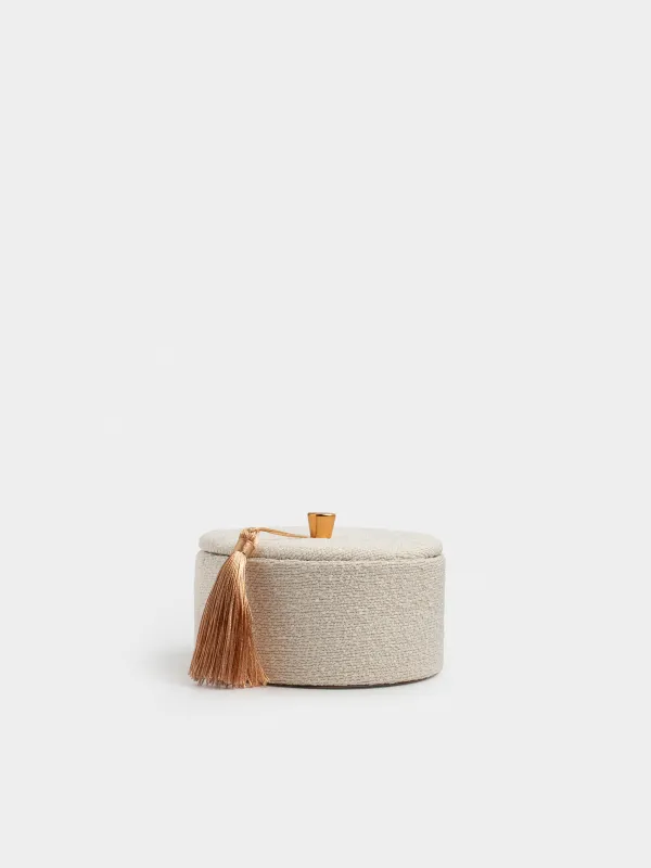 Jewelry box, 13 cm, with brush, boucle/cardboard, beige, Boucle, image-0