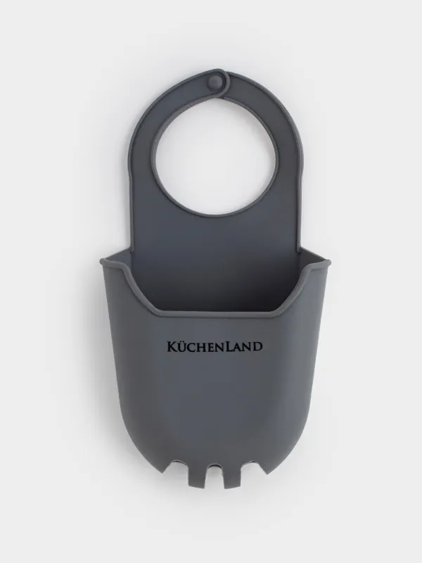 Kitchen sponge holder, 20x11 cm, hanging, with sponge, Rubber, grey, Keeping, image-2