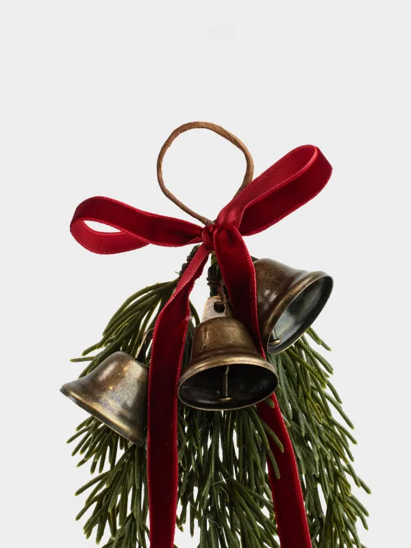 Decorative ornament, 22 cm, hanging, plastic / metal, Spruce with bells, Conifer bell, image-1