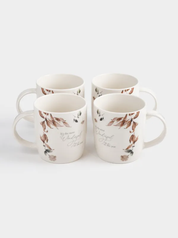 Mug, 360 ml, 4 pcs, porcelain N, Autumn flowers, Refined floral, image-1
