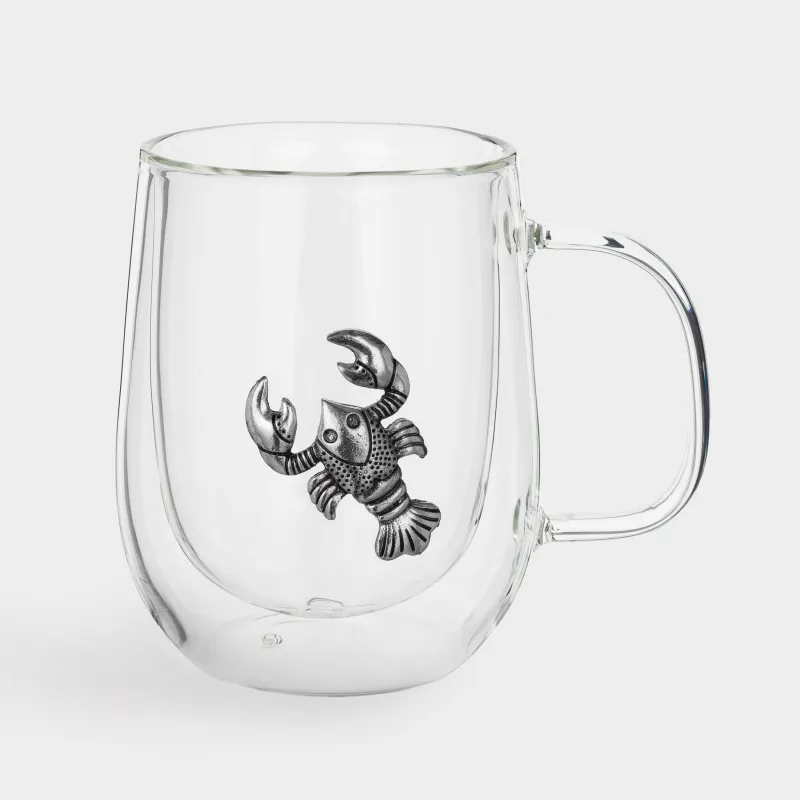 Mug, 350 ml, glass B / metal, silver, Cancer, Air zodiac