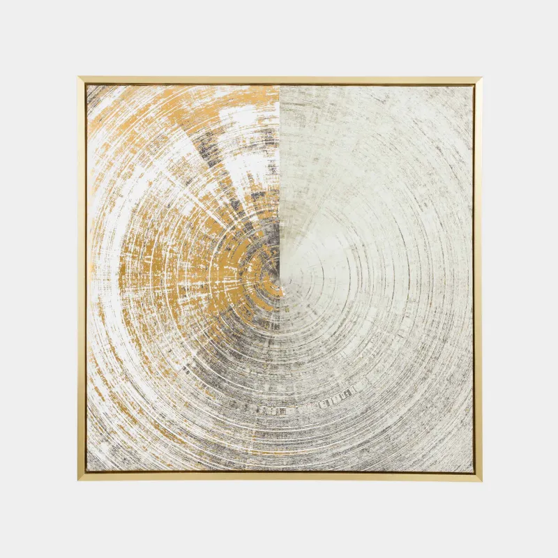Framed painting, 80x80 cm, canvas / foil, golden beige, Circle, Abstract, image-0