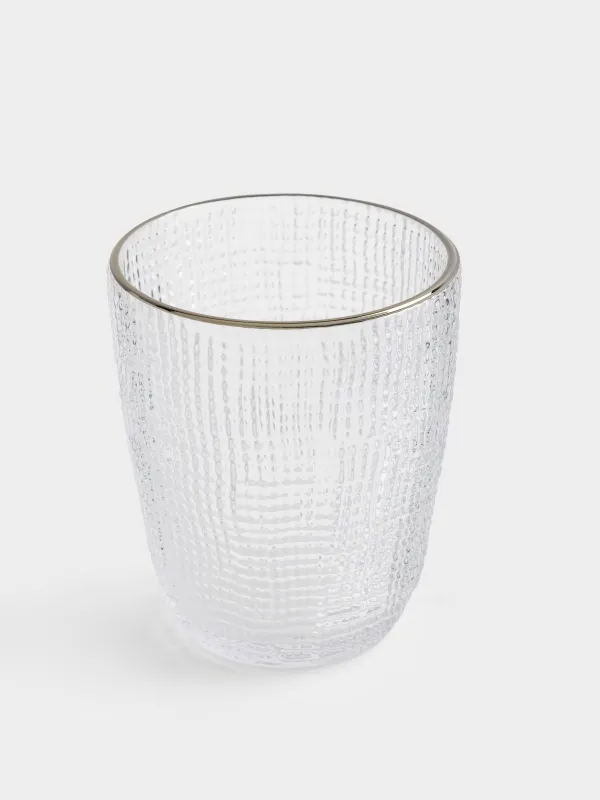 Glass, 10 cm, 320 ml, glass P, with silver edging, Grain silver, image-1