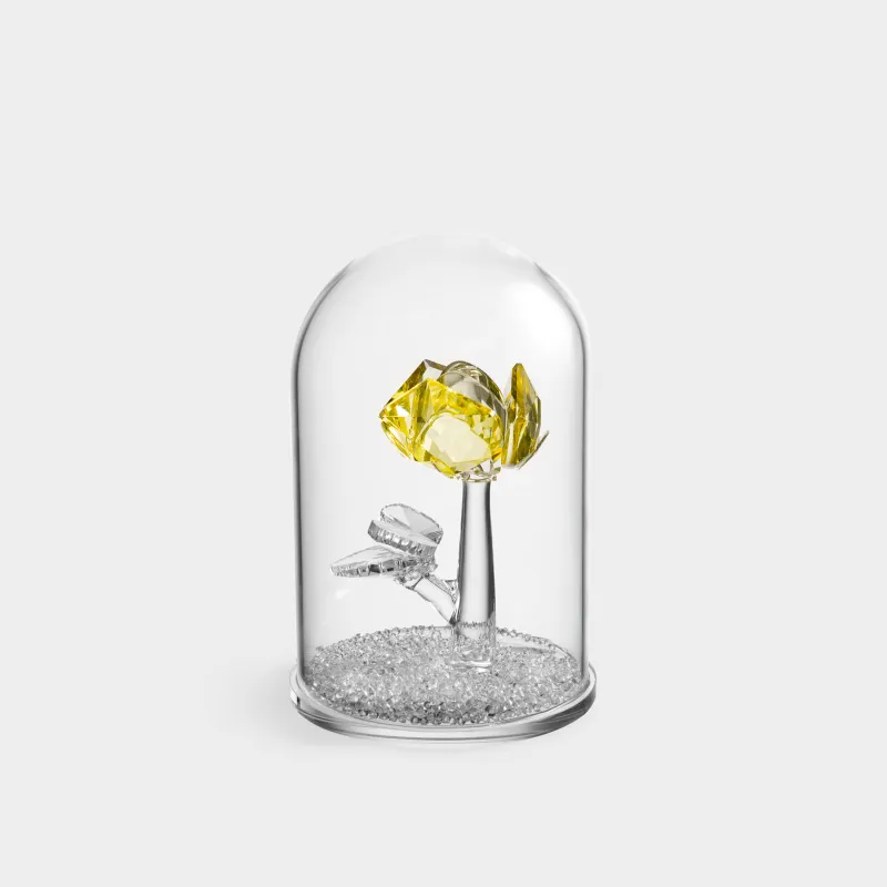 Statuette, 13 cm, crystal glass, Yellow rose in the dome, Crystal flower