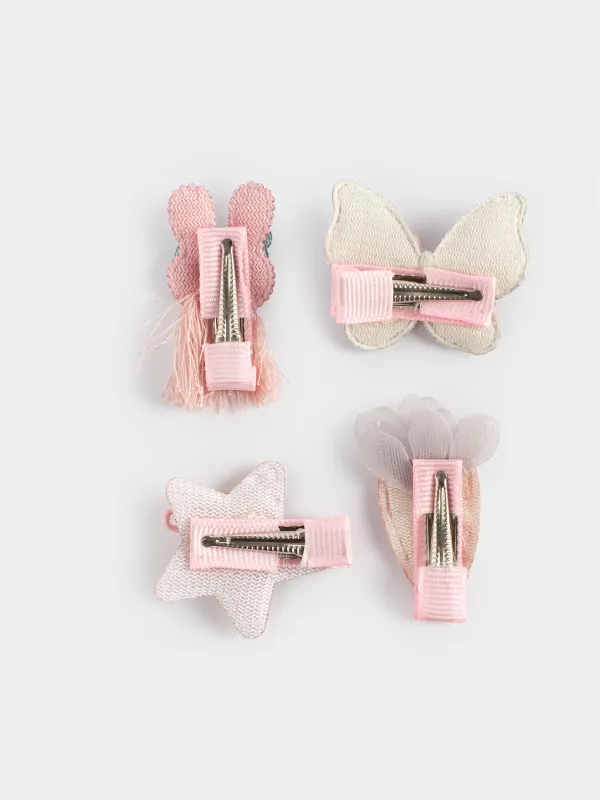 Hair clip set, 3 cm, 4 pcs, Children's, Polyester / Plastic, Pink, Butterfly, Gracile, image-2