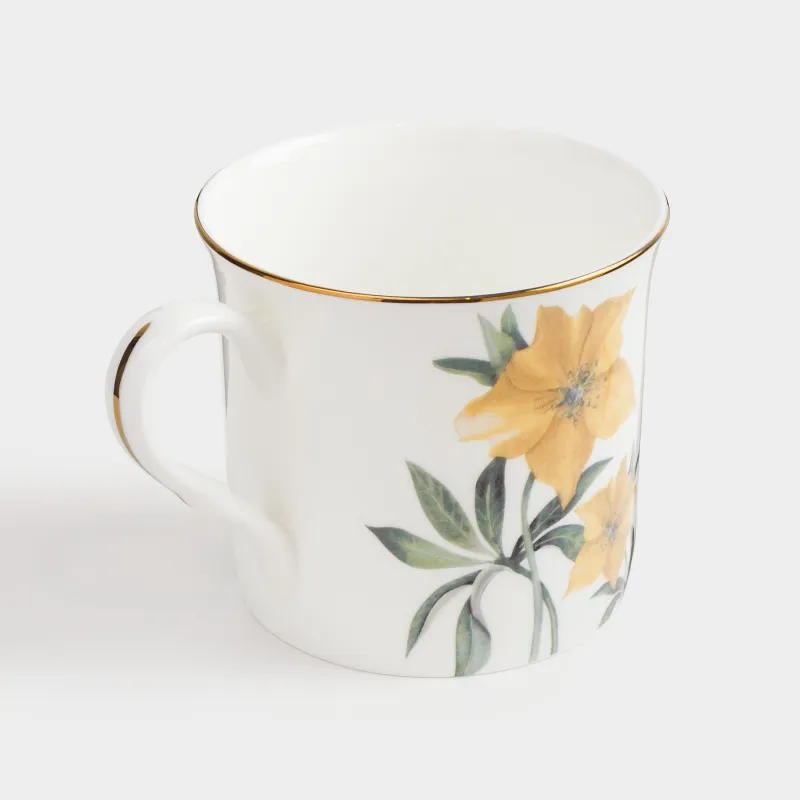 Mug, 330 ml, porcelain F, white, with golden edging, Hellebore, Bloome, image-1