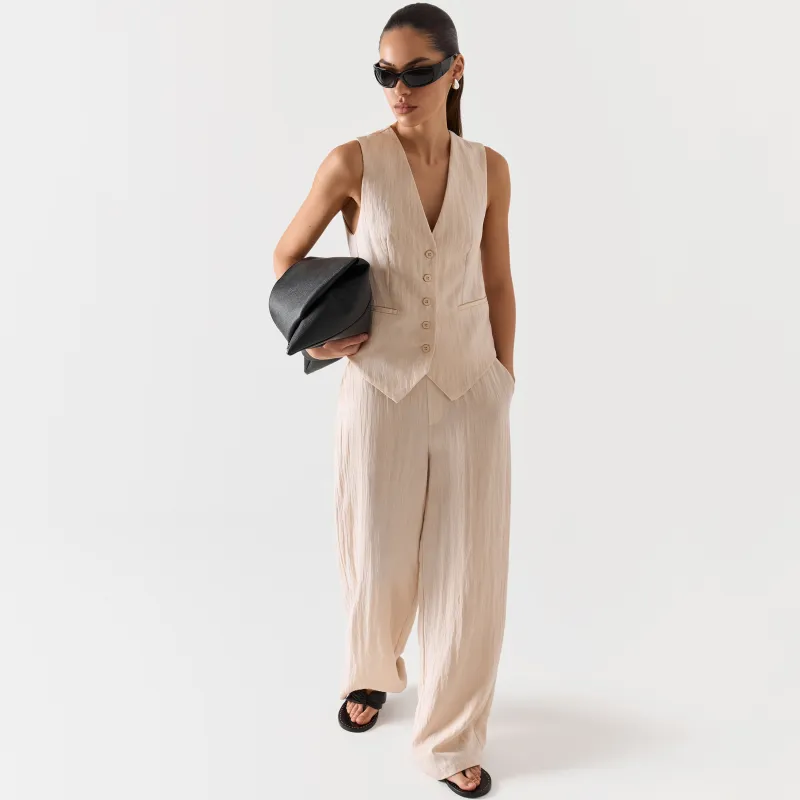 Women's trousers, size L, viscose/polyester, milky, Giselle