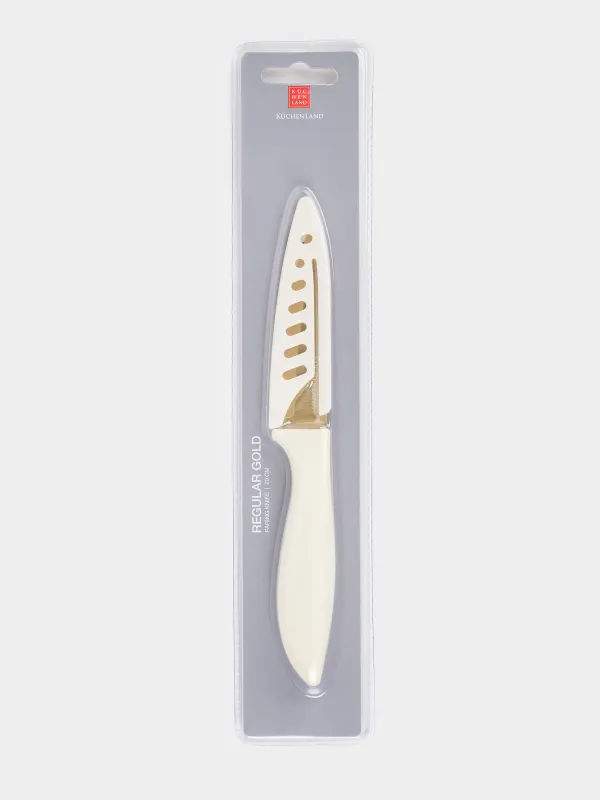 Paring knife, 9 cm, with case, steel / plastic, milky gold, Regular gold, image-3