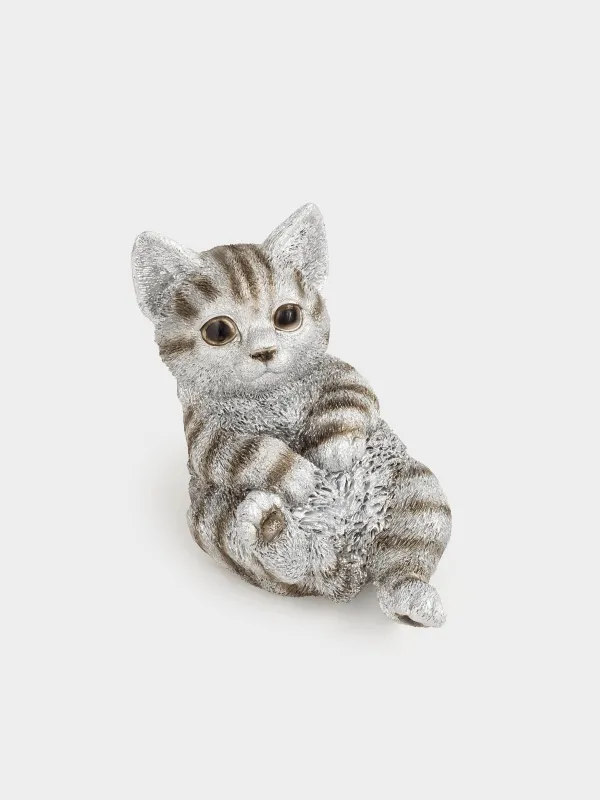 Statuette, 12 cm, polyresin, silver, Kitten lying, Cat, image-0
