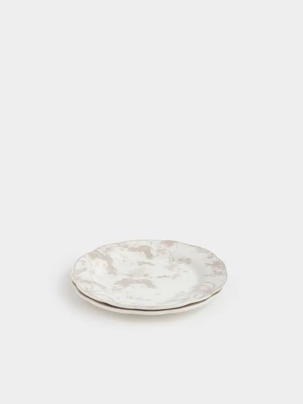 Snack plate, 19 cm, 2 pcs, porcelain P, white and beige, Jungle, Tropical, image-2