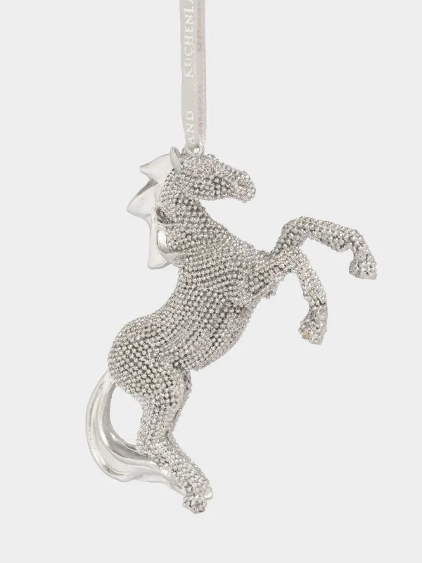 Christmas tree toy, 9 cm, polyresin, silver, Horse, Figure christmas, image-1