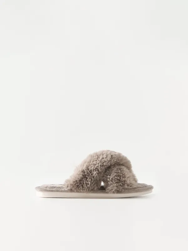 Women's slippers, homewear, size 38-39, polyester, brown, Tape, image-0