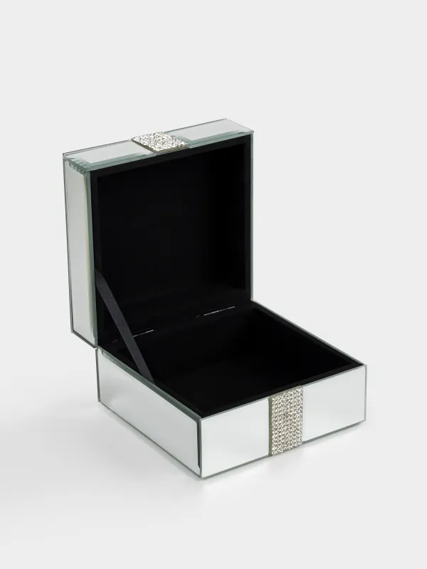 Jewelry box, 12x12 cm, glass, mirror, Silver crystals, Glossy crystal, image-3