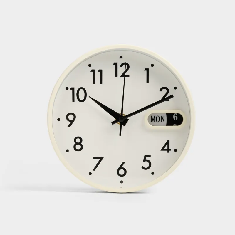 Wall clock, 18 cm, with calendar, glass/aluminum, round, milky white, Dial