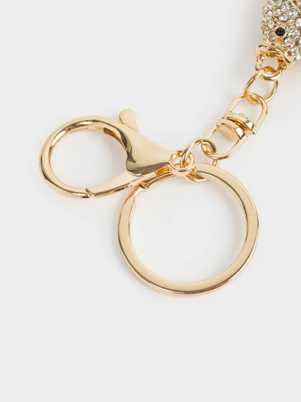 Keychain, 12 cm, metal / rhinestones, gold, Fish, Keychain crystal, image-2