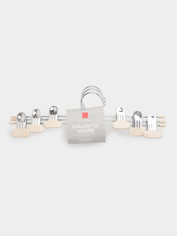 Hanger for trousers/skirts, 33 cm, 3 pcs, with clips, coated metal, beige, Colorful house, image-5