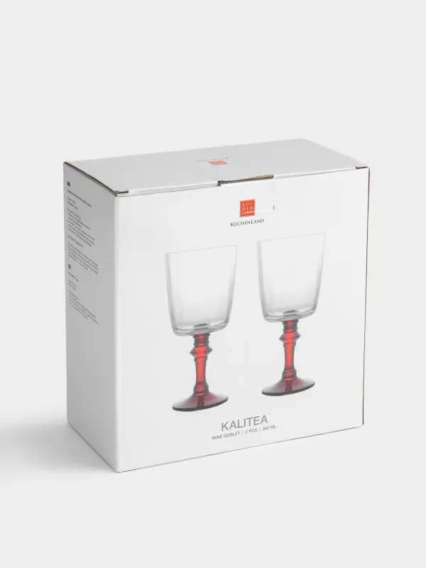 Drinking glass, 340 ml, 2 pcs, glass, red leg, Kalitea, image-4