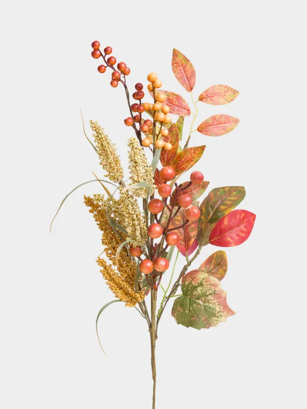 Decorative branch, 76 cm, foam/polyester, Mountain ash and amaranth, Forest symphony decor, image-1