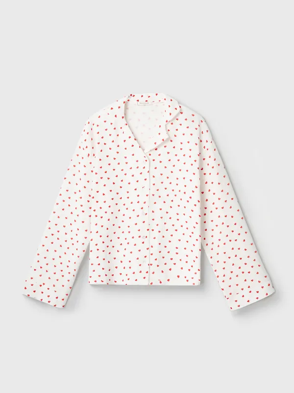 Women's shirt, homewear, size S, with long sleeves, muslin, milky, Flowers, Ateira, image-5