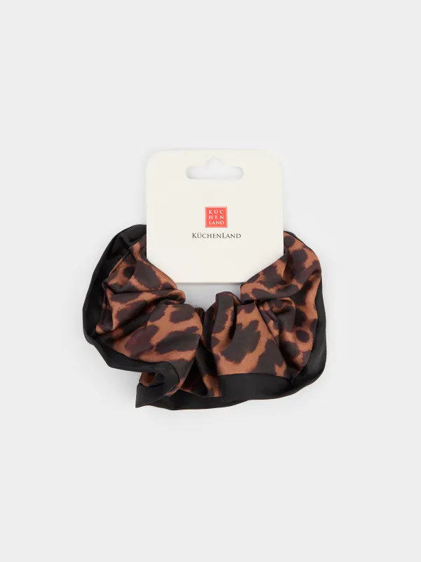 Hair tie, 14 cm, satin, beige-black, Silk, image-2