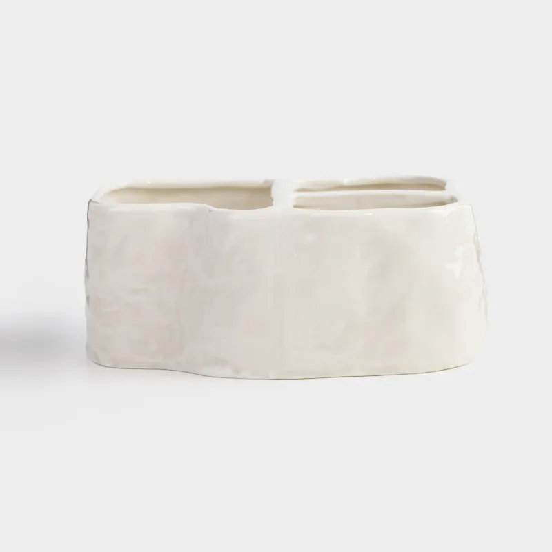 Organizer for cosmetics, 18x14 cm, 3 compartments, porcelain P, grey-beige, Crumpled effect, Crumple bath