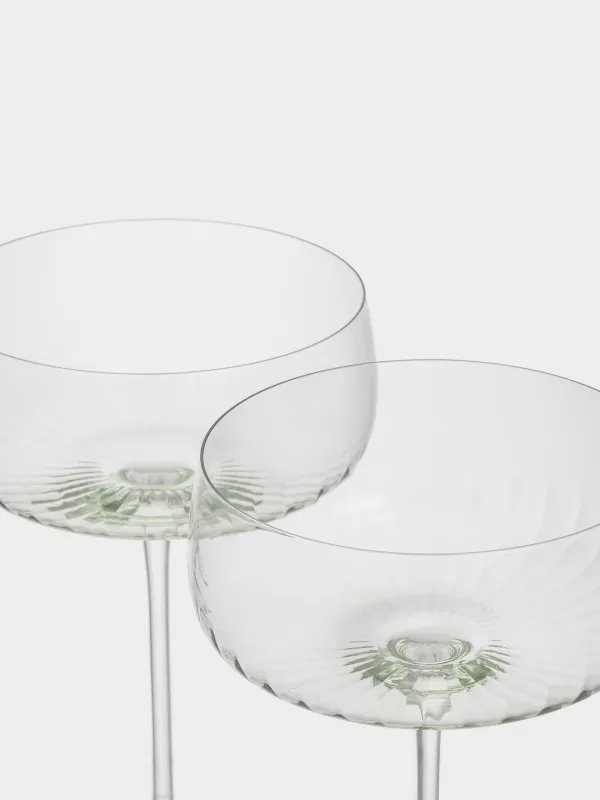 Champagne coupe glass, 380 ml, 2 pcs, crystal glass, green, Rofrano, image-2