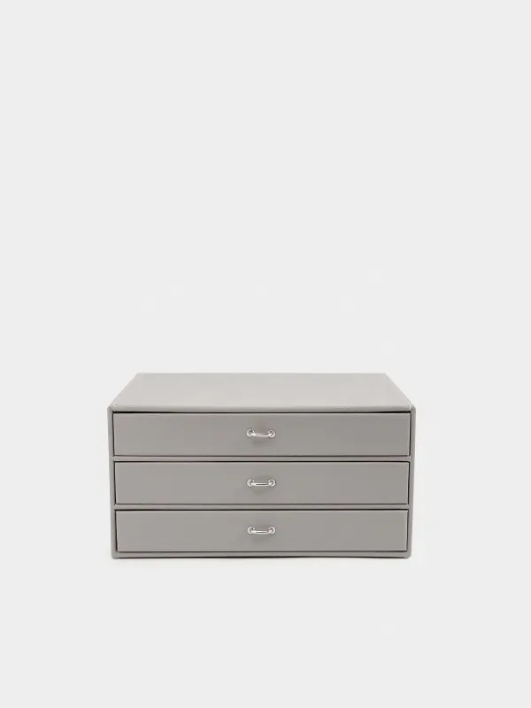 Jewelry box, 24x19 cm, artificial leather / MDF, grey, Premiere, image-1