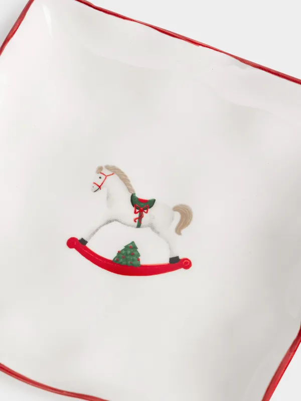 Dish, 15x15 cm, ceramic, square, Horse, Christmas tree, image-3