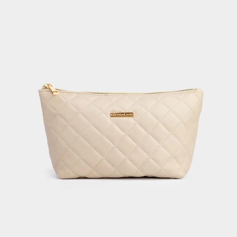 Cosmetic bag, 26x13 cm, quilted, polyurethane, beige, Quilted