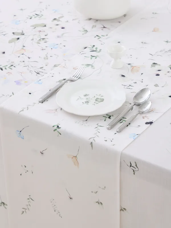 Table runner, 40x160 cm, polyester, milky, Spring flowers, Flowery, image-4
