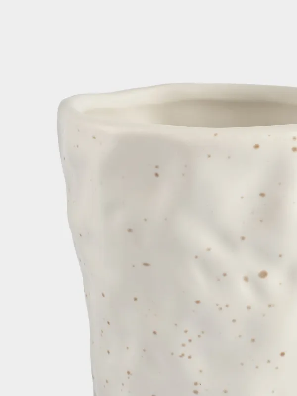 Cosmetic brush stand, 12 cm, ceramic, milk, speckled, Crumple speckled, image-1