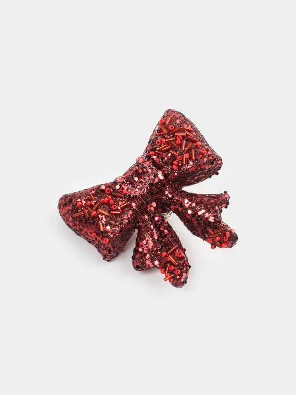 Decorative ornament, 10 cm, clip-on, foam, red, Sequin bow, Figure sparkle, image-1