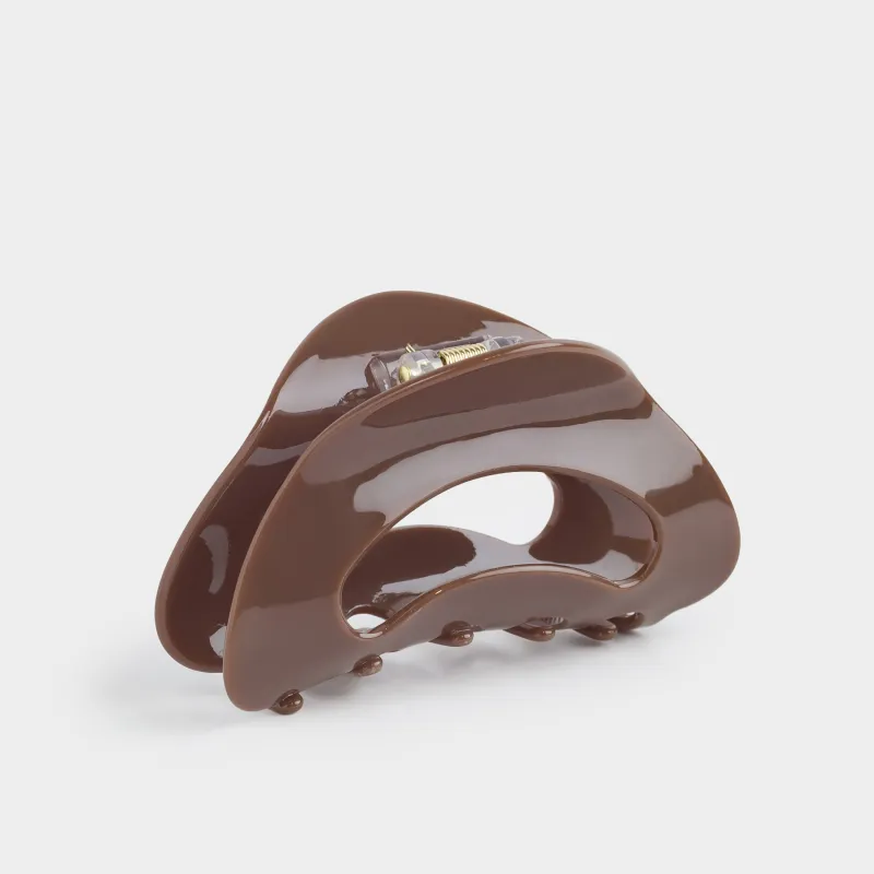 Hair clip, 9 cm, plastic / metal, brown, mother of pearl, Crab, Glam