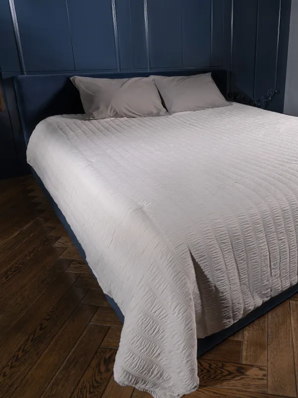 Bedspread, 220x240 cm, quilted, polyester / microfiber, beige-gray, Stripes, Stitch, image-0