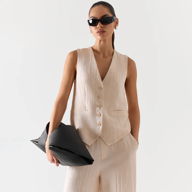 Women's vest, size L, with drawstrings, viscose / polyester, milky, Giselle