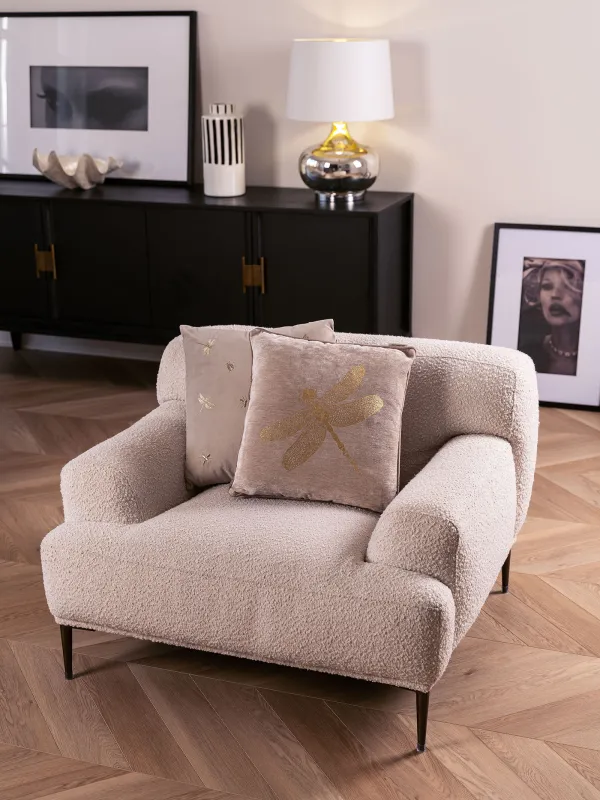 Decorative pillow, 45x45 cm, chenille / corduroy, gray-beige, Dragonfly, Dragonfly, image-2