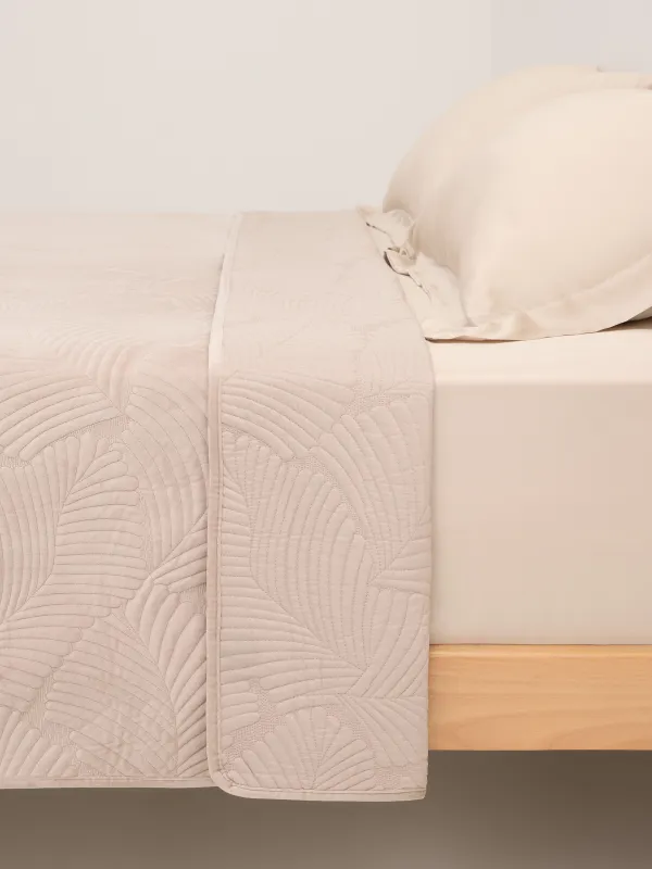 Bedspread, 220x240 cm, quilted, polyester, beige / gray, Palm leaf, Stitch velvet, image-3