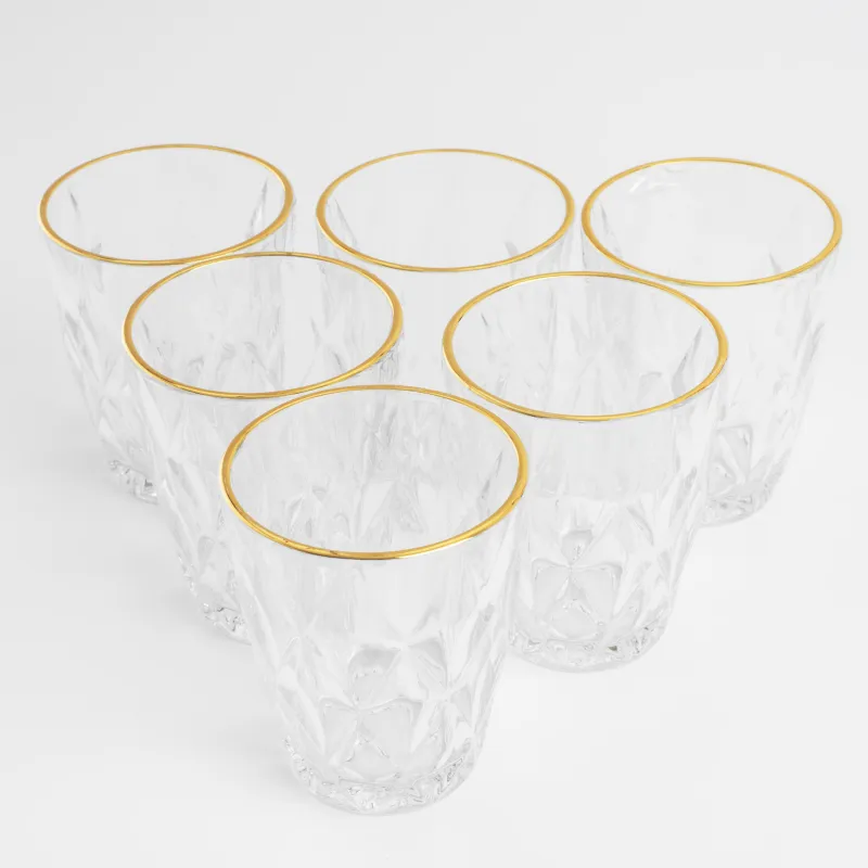 Glass, 10 cm, 270 ml, 6 pcs, glass R, with golden edging, Rhomb gold, image-1