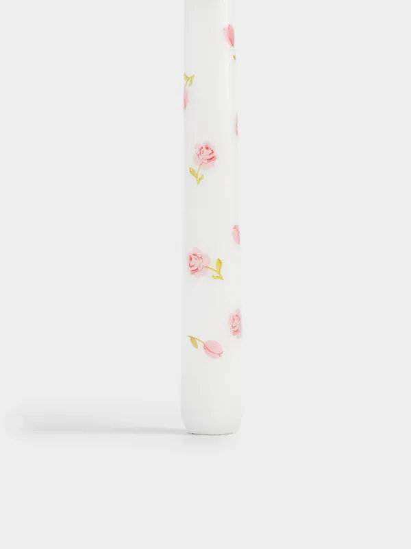 Candle, 25 cm, thin, white, Flowers, Print candle, image-2