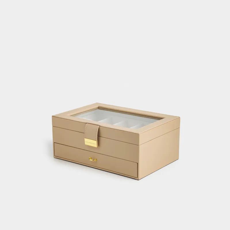 Jewelry box, 26x18 cm, wood/PU leather, beige, Premiere