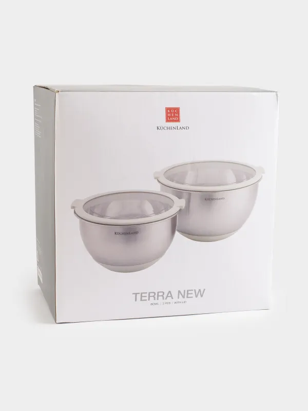 Bowl, 3/4, 5 l, 2 pcs, with lid, anti-slip bottom, steel / plastic, beige, Terra new, image-7