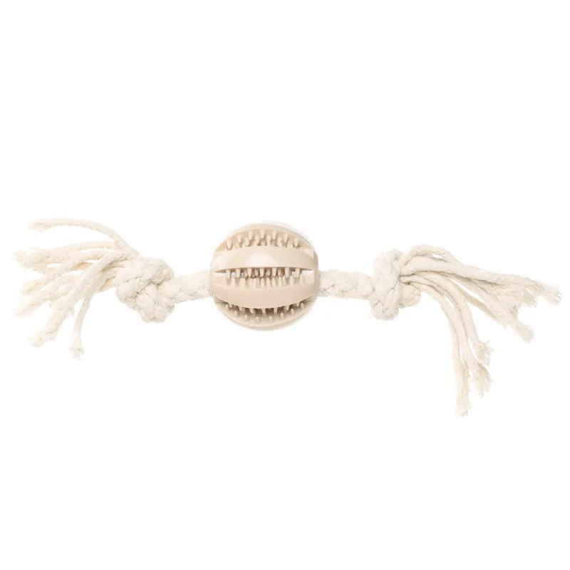 Dog toy, 28 cm, Rubber / cotton, Beige, Rope ball, Playful pet
